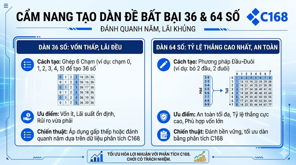 Hướng dẫn cách tạo dàn đề 36 số và 64 số đánh quanh năm